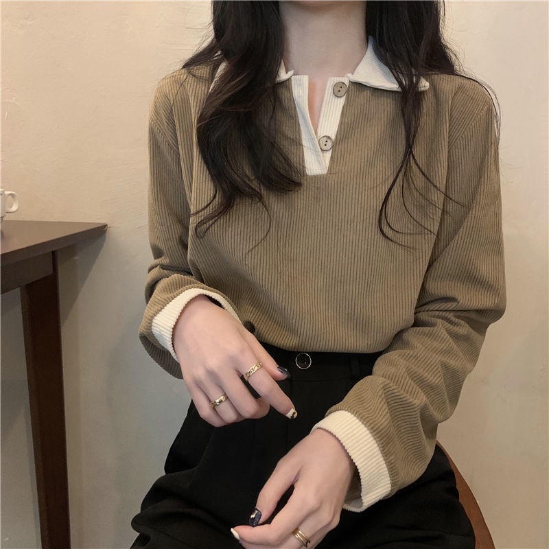 Áo Thun Polo Dài Tay Dáng Rộng Phong Cách Mới Mùa Thu Cho Nữ