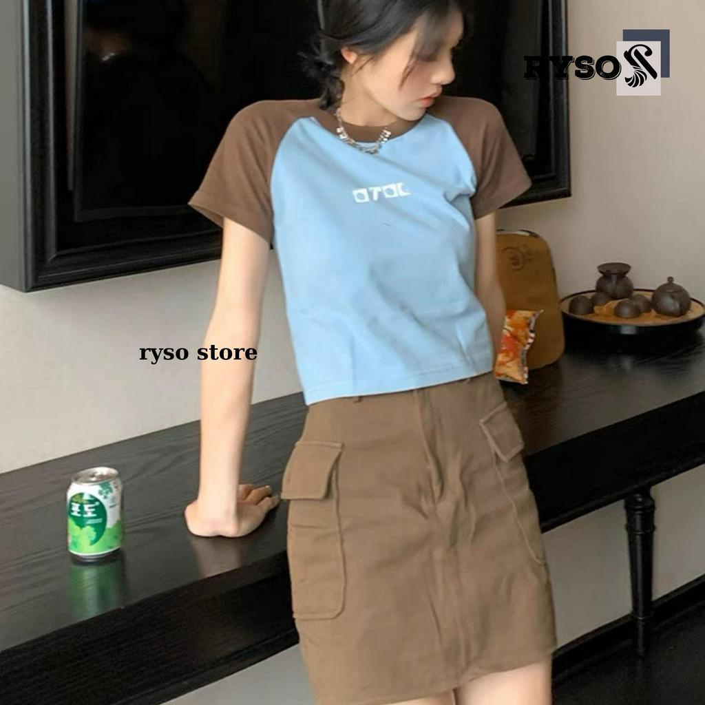 Áo Baby Tee Chất Cotton Co Giãn ,Áo Thun Form Fit Phối Tay Ryso
