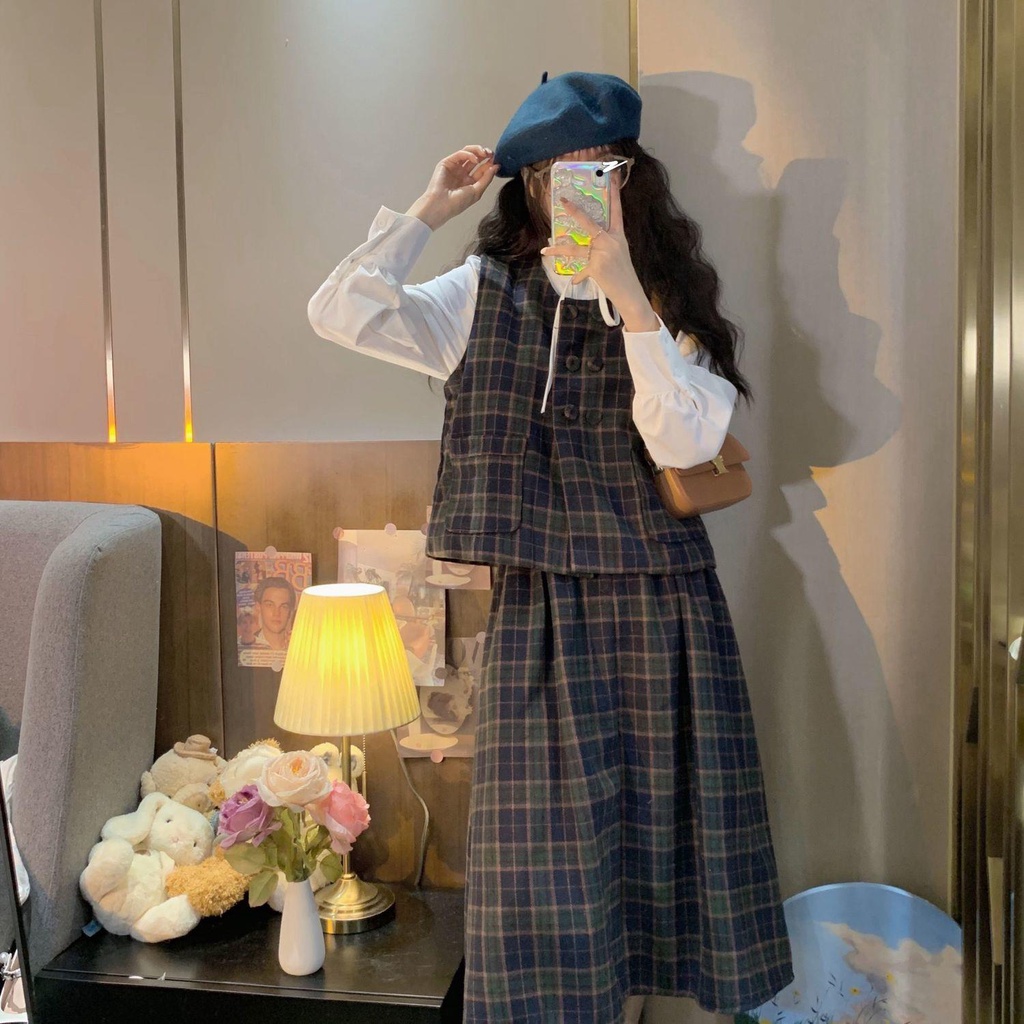 Bộ Áo Sơ Mi + Chân Váy Lưng Cao Thời Trang Cho Nữ