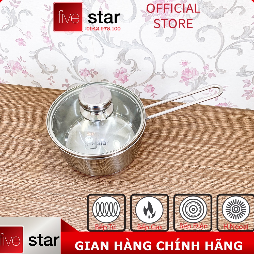 Bộ Nồi 5 Đáy Cao Cấp Bếp Từ Fivestar FSB55D001 Nắp Kính Inox 430 ( 1 quánh 16cm x  N 18cm x  N20cm x N24cm x C 24cm )