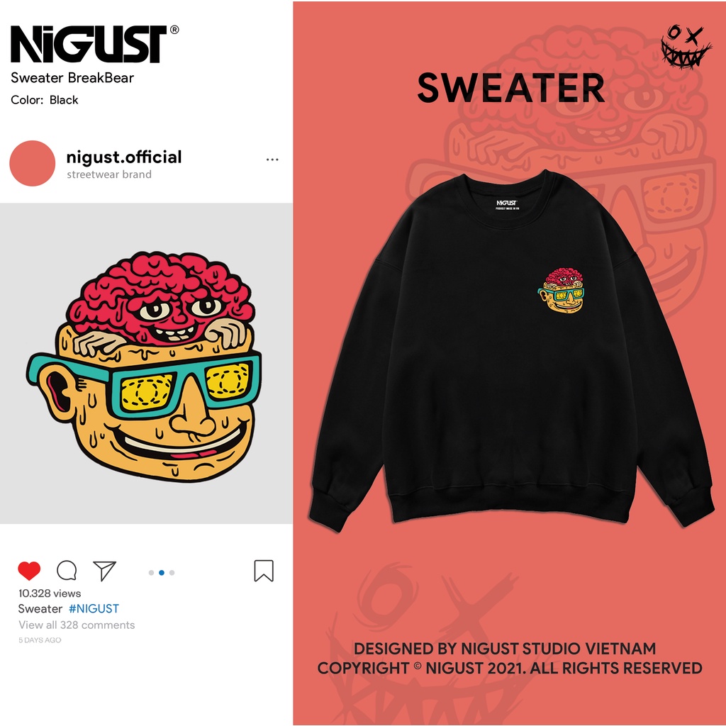 Áo sweater basic unisex local brand NIGUST N006 chất liệu nỉ da cá form rộng màu đen trắng Fullbox thumbnail