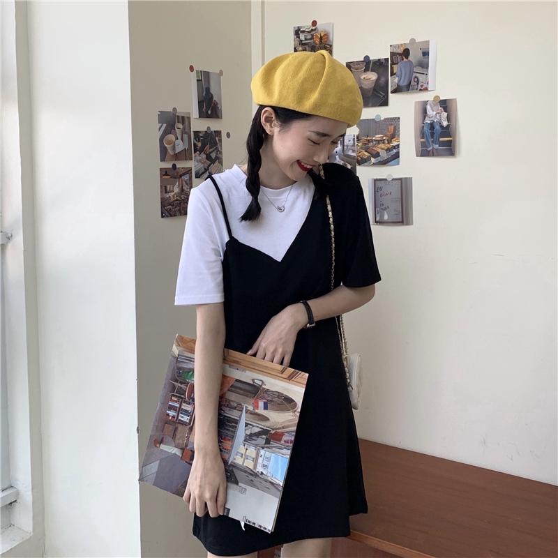 SUXI Đầm Thun Dáng Rộng Màu Trơn Thời Trang Mùa Hè