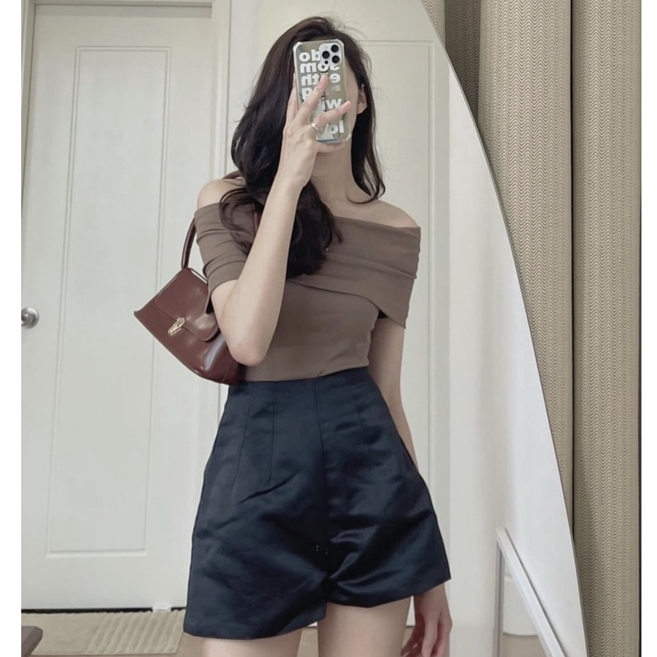 Áo trễ vai thời trang nữ chất liệu len gân