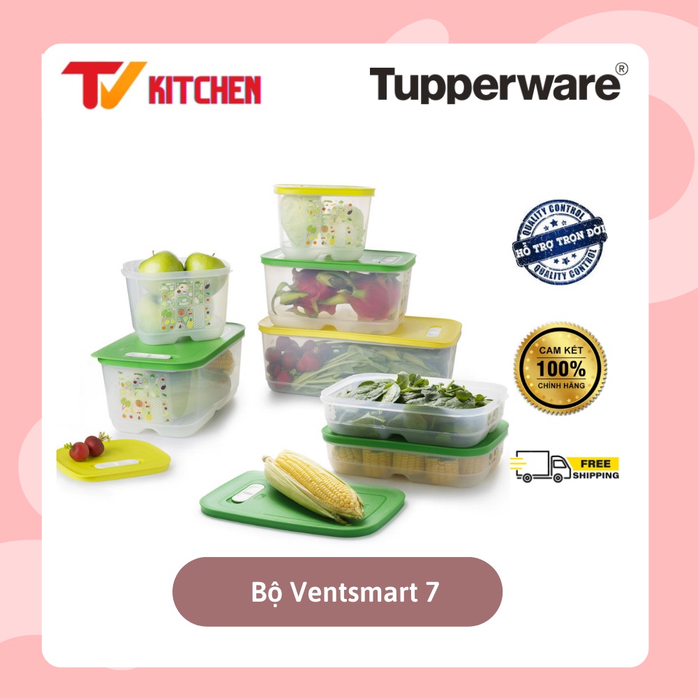 Bộ hộp đựng rau củ quả trữ mát có nút hô hấp Tupperware Ventsmart 7 hộp - Hàng chính hãng - Bảo hành trọn đời
