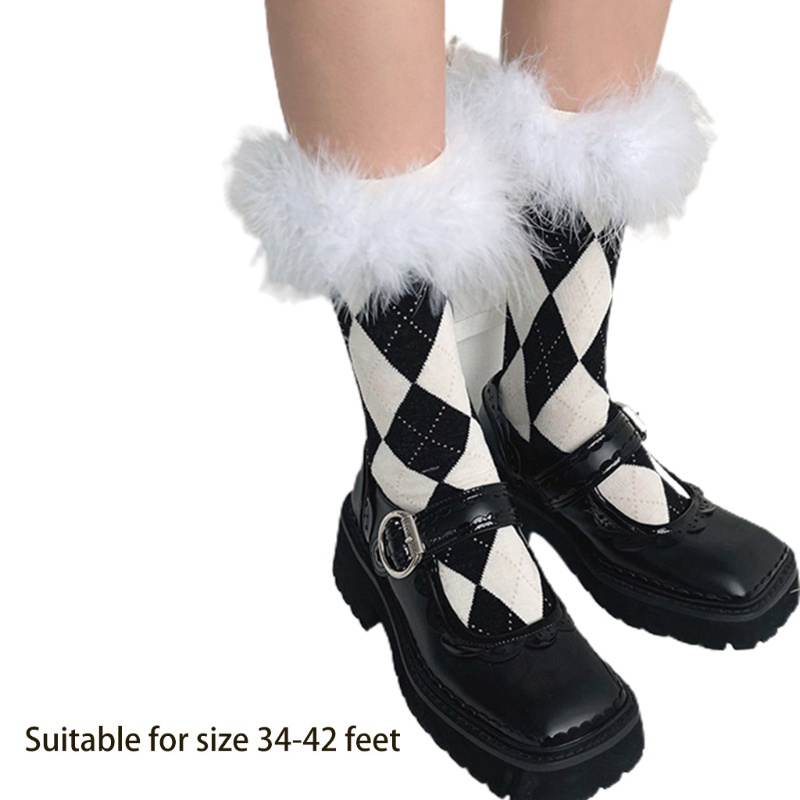 Tất Bắp Chân Lông Vũ Họa Tiết Kim Cương Ngọt Ngào Cho Nữ