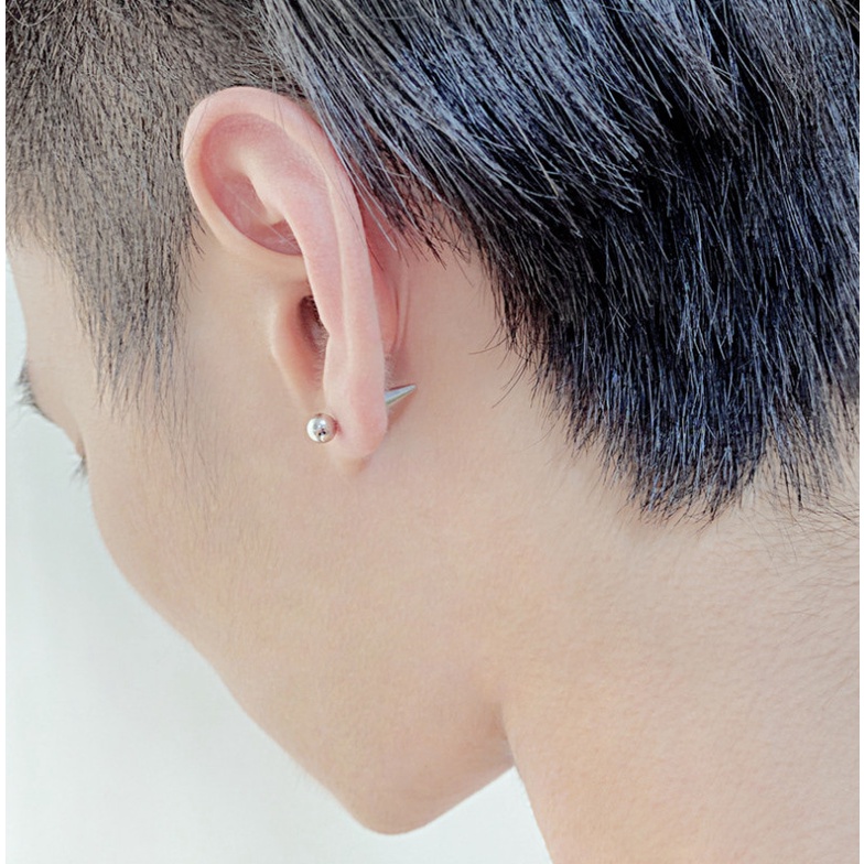 Bông Tai Nam Nữ Unisex Bi Đinh Nhọn Titan Ko Đen TT 4258