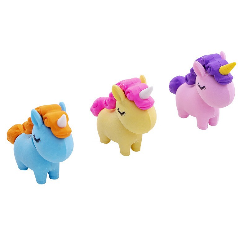 Sét 5 cái cục gom tẩy hình Unicorn dễ thương, nhiều màu sắc hấp dẫn, làm quà cho bé yêu.