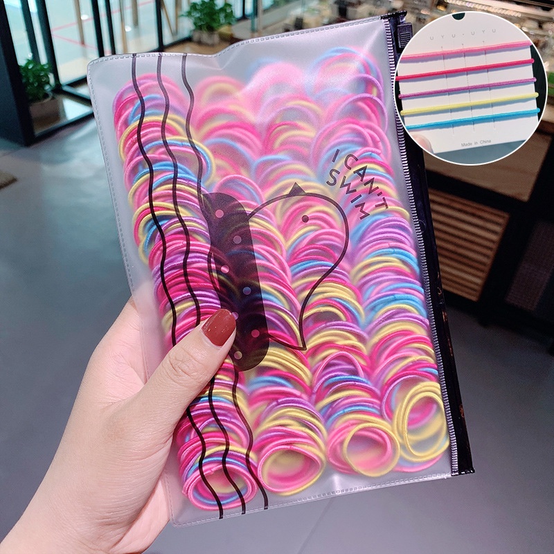 Set 500 Dây Chun Buộc Tóc Nhiều Màu Kèm Túi Zip BT15