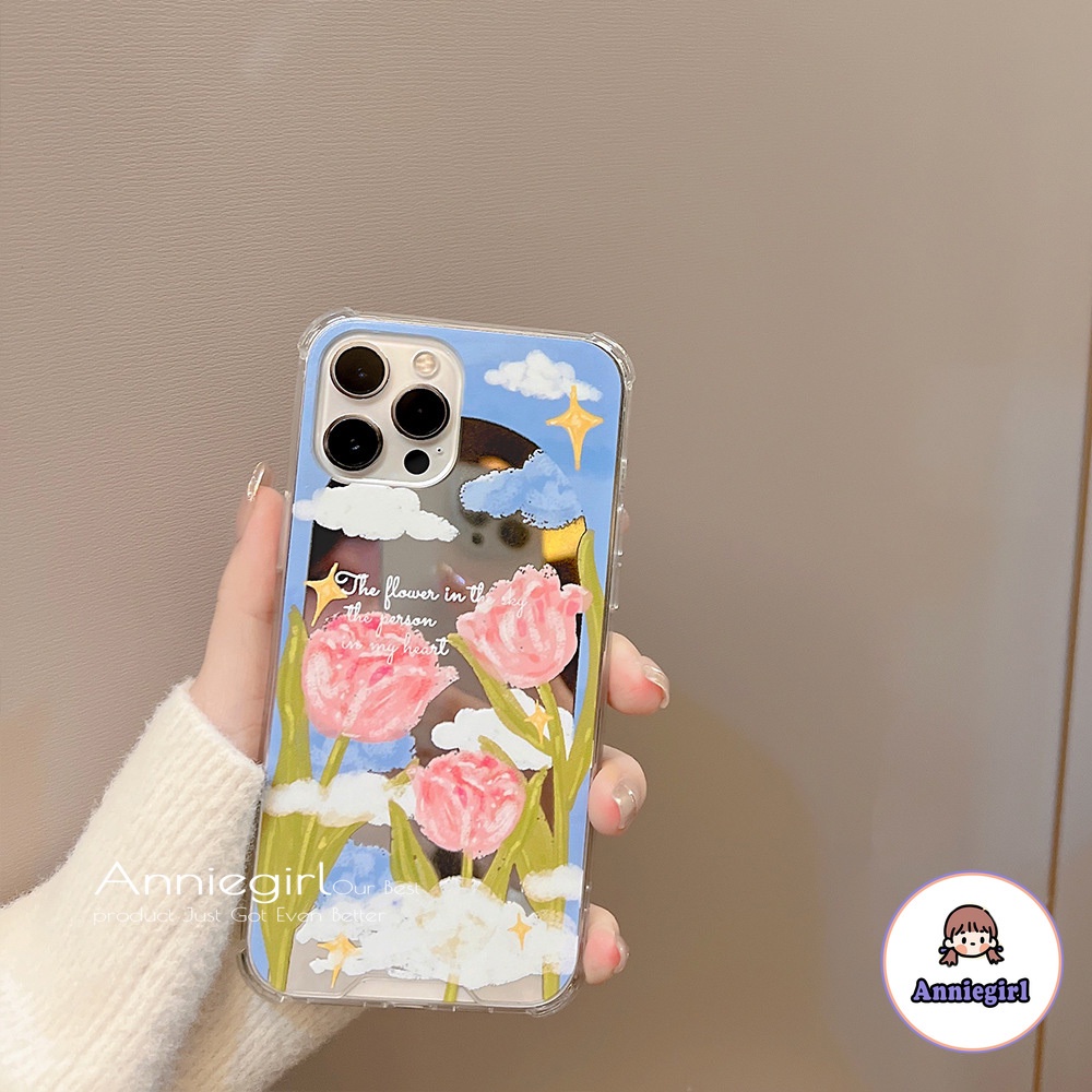 Ốp Điện Thoại TPU Mềm Chống Sốc Có Gương Trang Điểm Hình Hoa Tulip Vintage Cho IPhone 13 12 11 Pro Max X XS XR 8 7 Plus