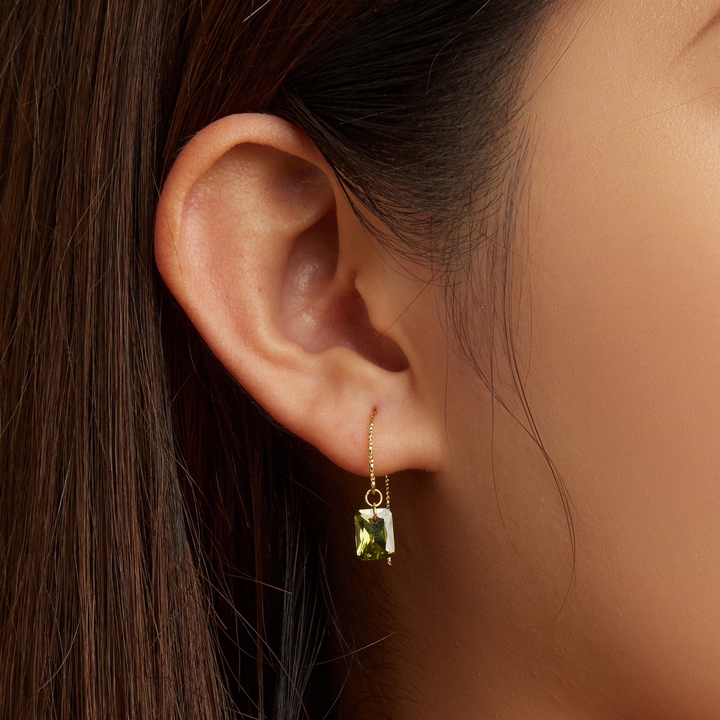 BAMOER Bông Tai Xi bạc 925 ĐíNh Đá Zircon MàU Xanh Lá ThờI Trang