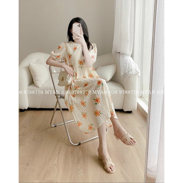 vải đũi xốp hoa cam to hot trend may váy áo mềm mát