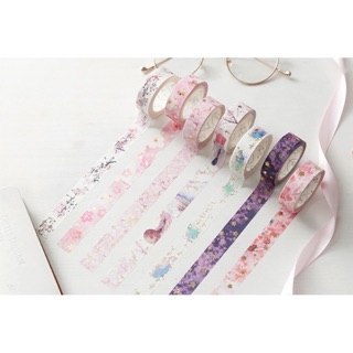 Chiết lẻ băng dính Washi tape thiếp vàng chủ đề hoa đào Nhật Bản Hàn Quốc