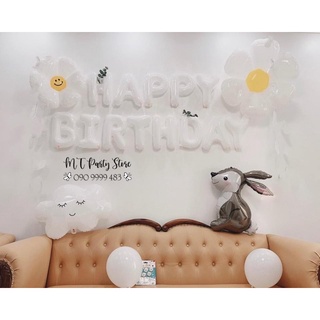 Set bóng chữ happy birthday màu trắng style hàn quốc
