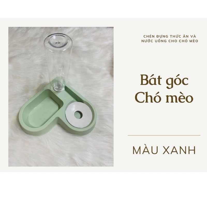 Bát Góc tường , bát tự động cho thú cưng , bát cho chó mèo ăn uống có kèm bình nước