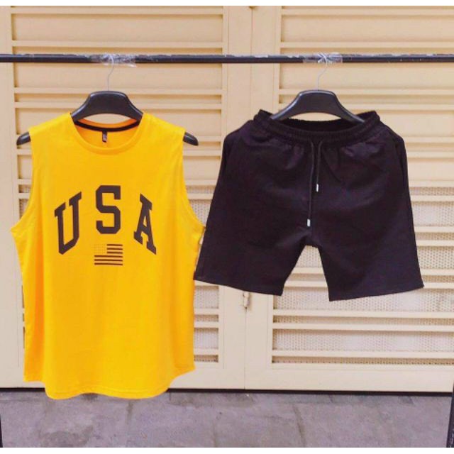 BỘ BA LỖ THỂ THAO USA VAI THUN LẠNH SIÊU MÁT TẬP GYM, SET BỘ ĐÙI NAM VÀ ÁO THUN BA LỖ CAO CẤP CỰC CHẤT 1KENZ