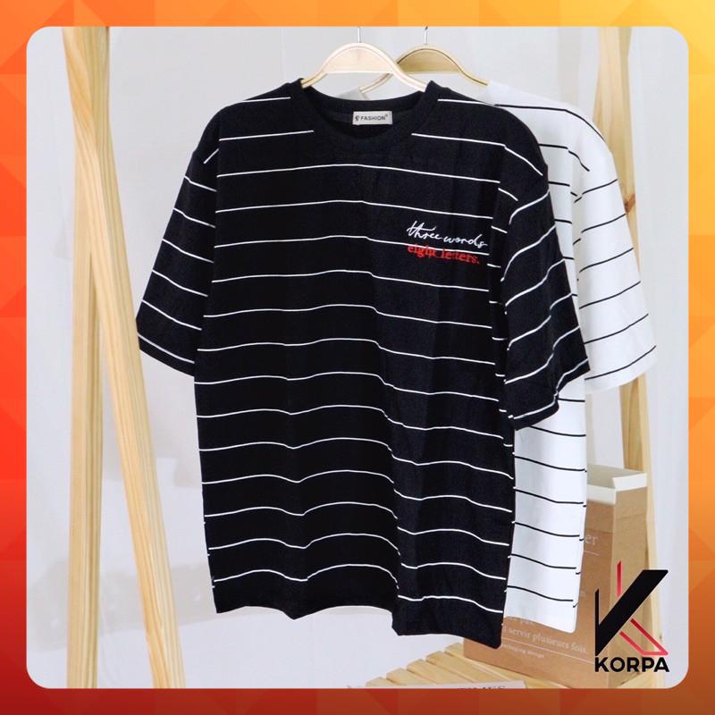 [ Ảnh Thật ] Áo thun tay lỡ form rộng sọc thêu chữ Eight letters - Unisex nam nữ đều mặc được