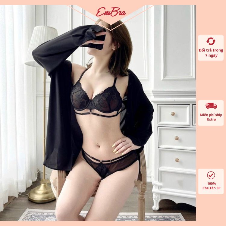 Bộ lót mỏng gọng dây ngực họa tiết hoa EBB37