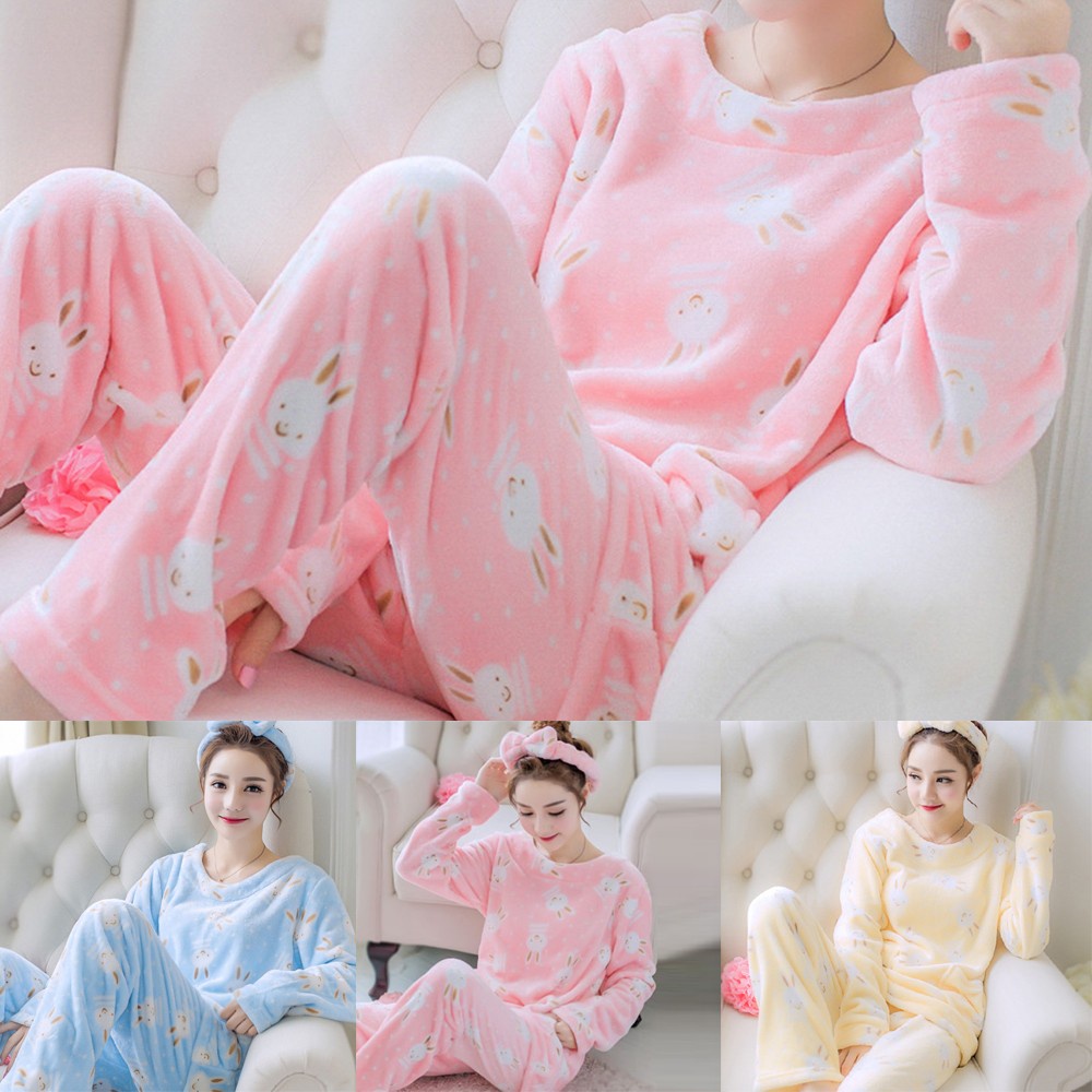 Bộ Đồ Ngủ Vải Bông In Họa Tiết Dễ Thương Size M-2Xl Cho Nữ