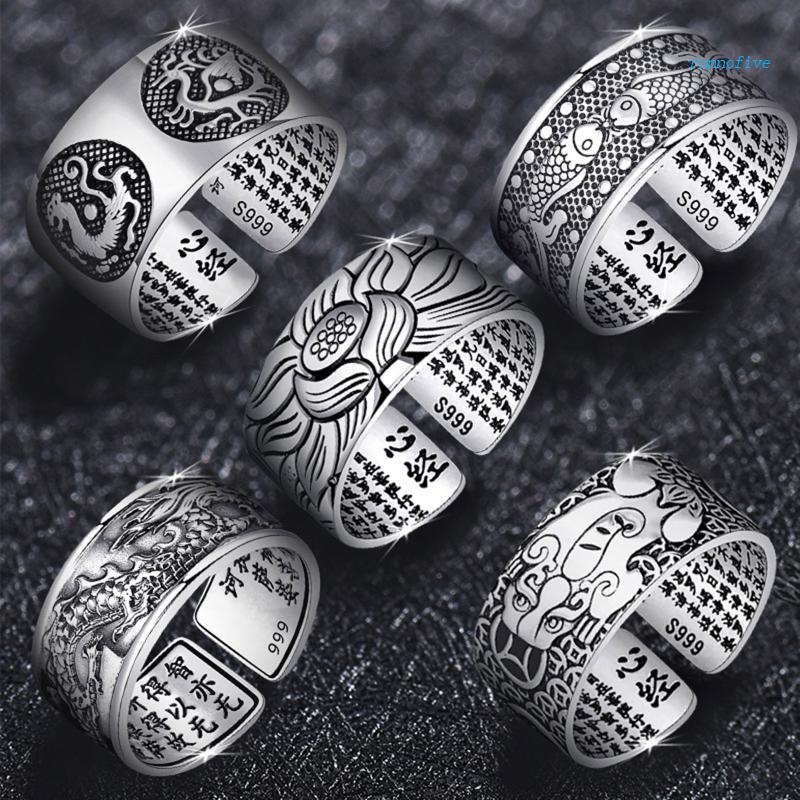 Nhẫn Bùa Hộ Mệnh Trung Hoa Cổ Điển Khắc Chữ Phật Giáo Ấn Tượng Cho Nam Và Nữ