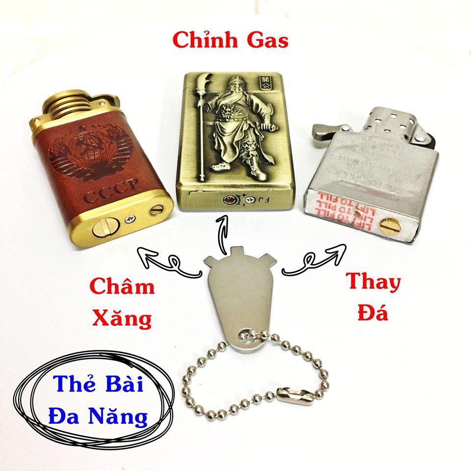 MÓC KHÓA - THẺ BÀI ĐA NĂNG "THAY ĐÁ, CHÂM XĂNG, CHỈNH GAS" (KIM LOẠI)