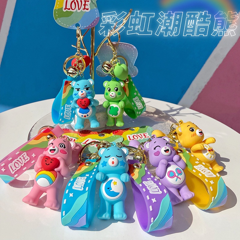 Mới Móc Khóa Hình Gấu Bông Màu Cầu Vồng Dễ Thương