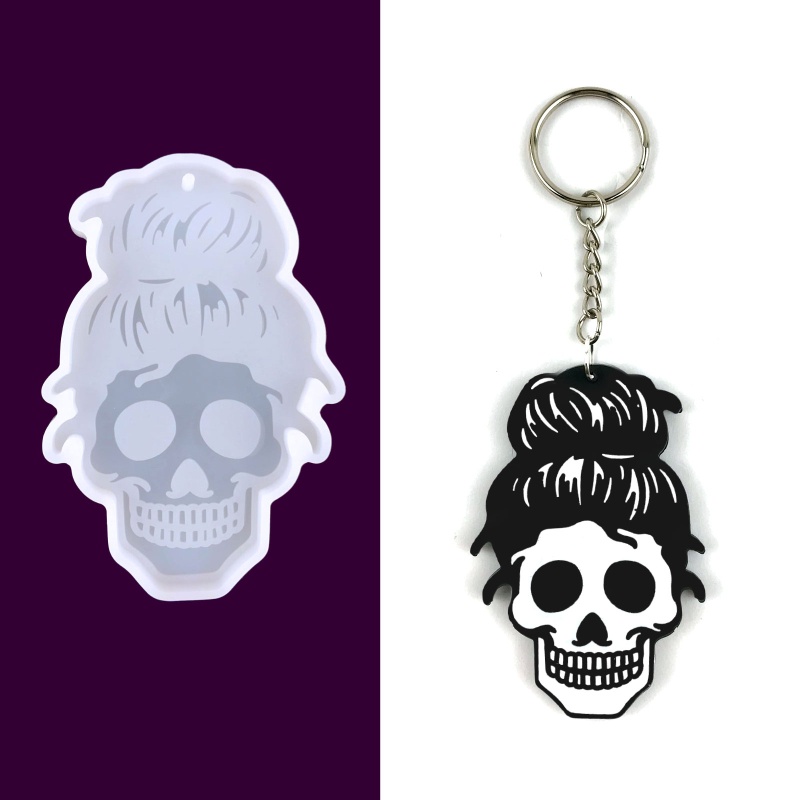 Khuôn Làm Móc Khóa Hình Đầu Lâu Halloween Bằng Silicone