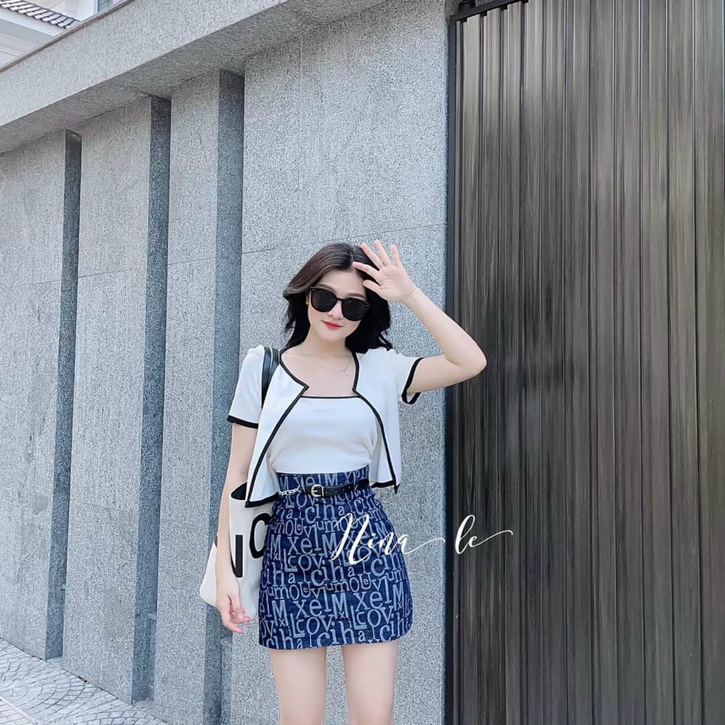 Set Bộ Áo Phối Viền Và Chân Váy Kèm Áo Trong Rose Fashion