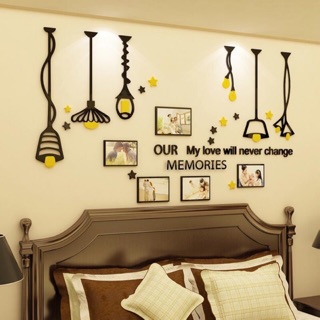 Tranh dán tường đèn vàng khung ảnh chất liệu mica dán nổi size lớn trang trí bàn ăn