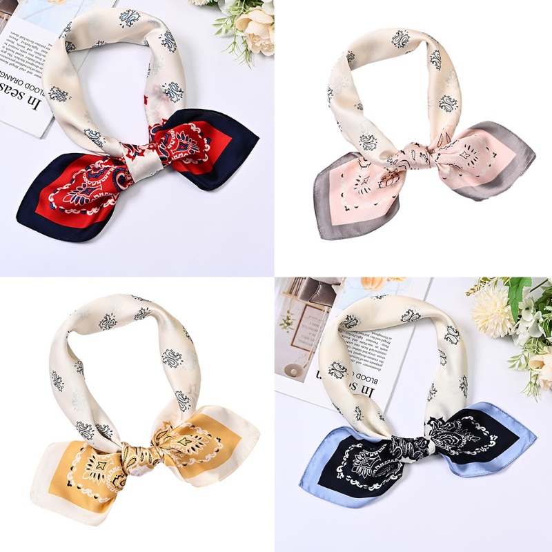 Set 7 Khăn Quàng Cổ Lụa Satin Giả Vuông Đa Ứng Dụng