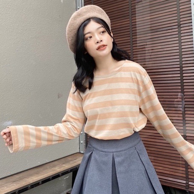 Áo thun tay dài sọc ngang nhiều màu form rộng Stripe tee | BigBuy360 - bigbuy360.vn