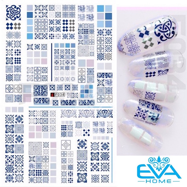 Miếng Dán Móng Tay 3D Nail Sticker Tráng Trí Họa Tiết Hoa Văn Gạch Bông F034
