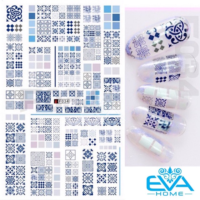 Miếng Dán Móng Tay 3D Nail Sticker Tráng Trí Họa Tiết Hoa Văn Gạch Bông F034