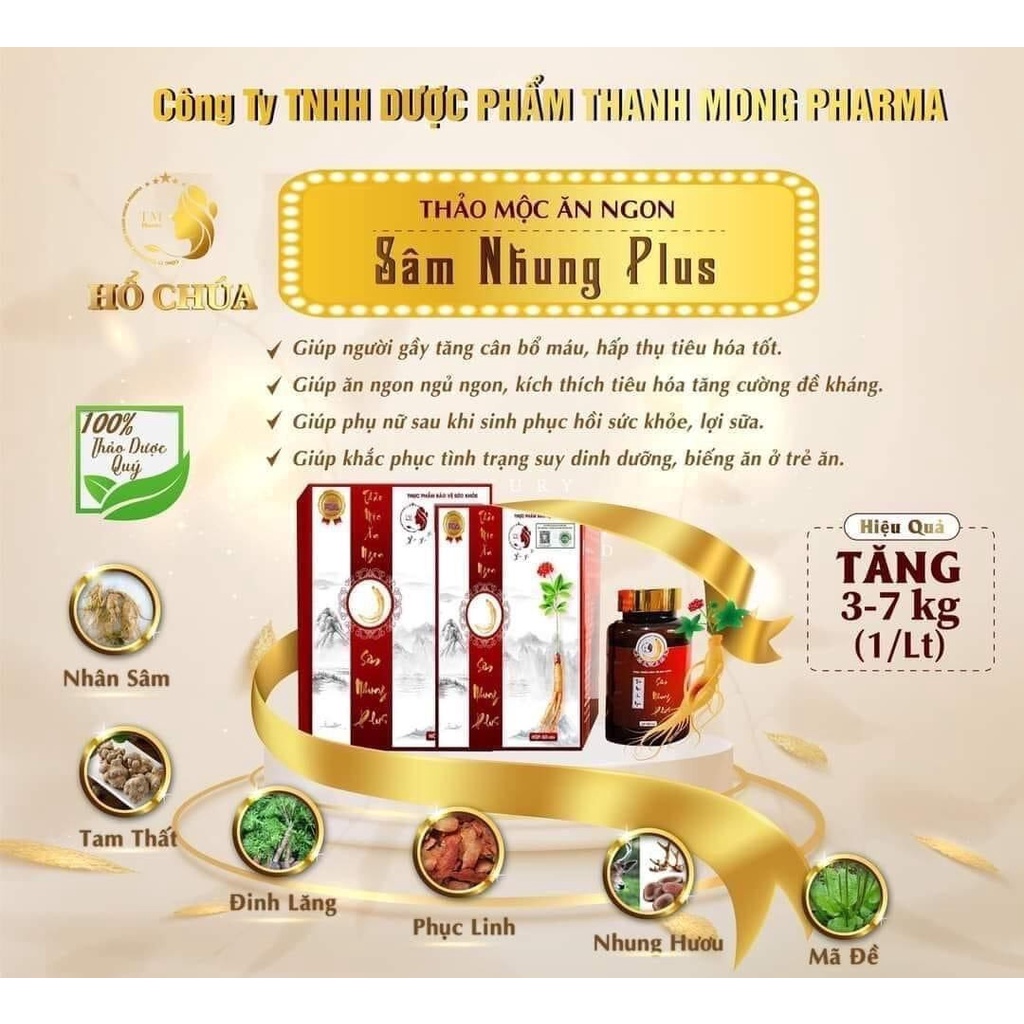 Viên Ăn Ngon Sâm Nhung Plus Giúp Ăn Ngon Ngủ Sâu Cải Thiện Hệ Tiêu Hoá Hỗ Trợ Tâng Cân An Toàn Hiệu Quả