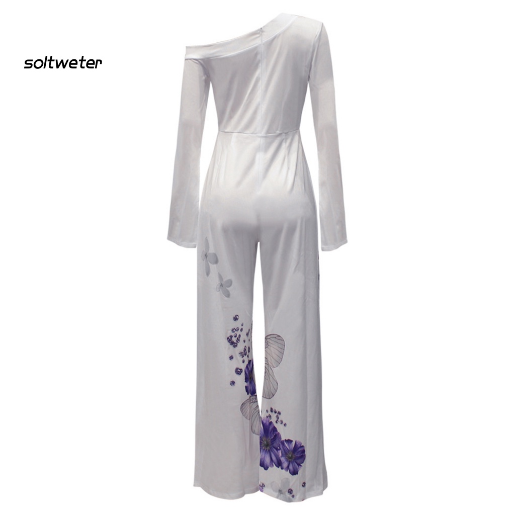 St Bộ Áo Liền Quần Ống Rộng Cổ Xiên Trang Trọng Dễ Phối Đồ Cho Nữ