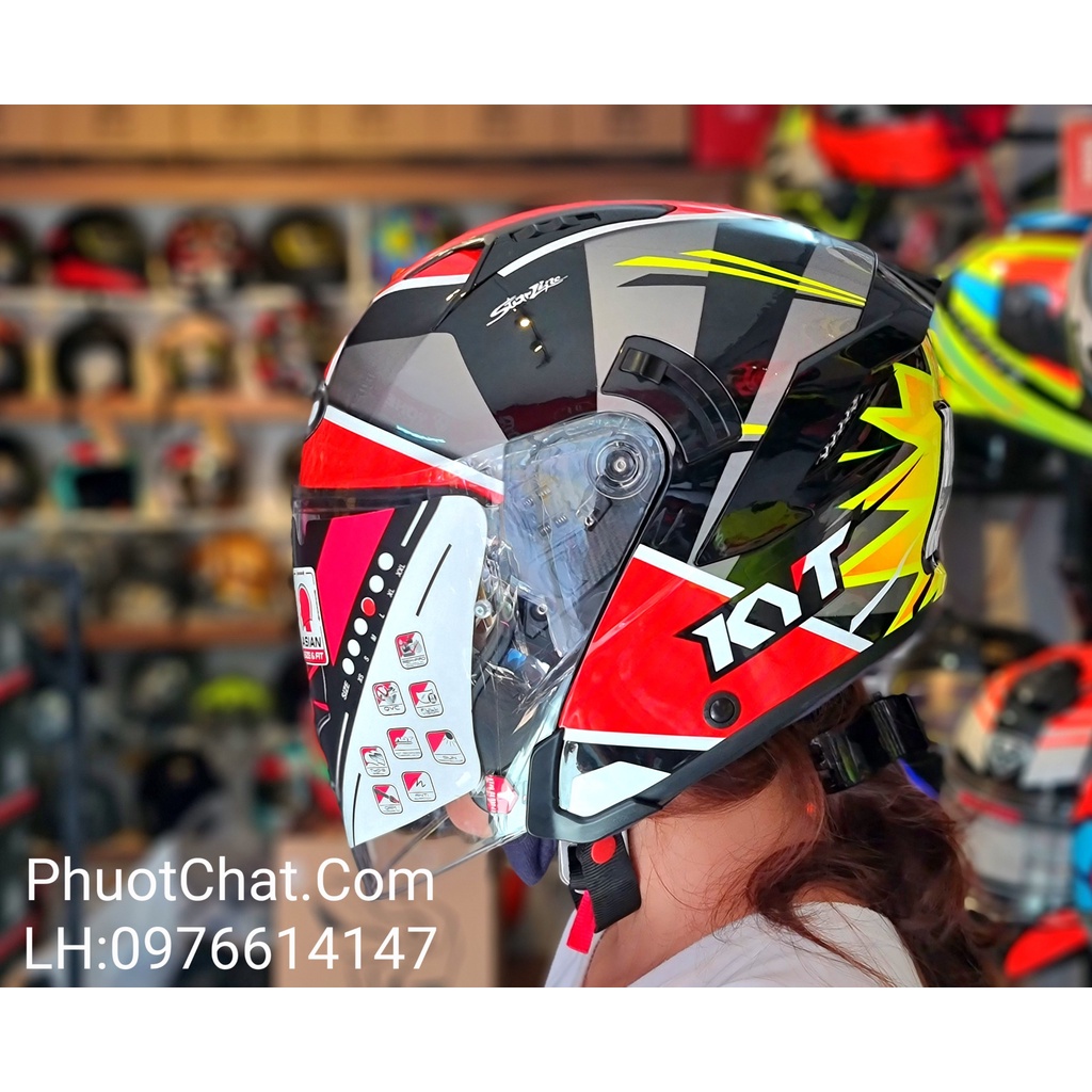 Nón bảo hiểm 3/4 2 kính KYT NFJ tem Super Kip
