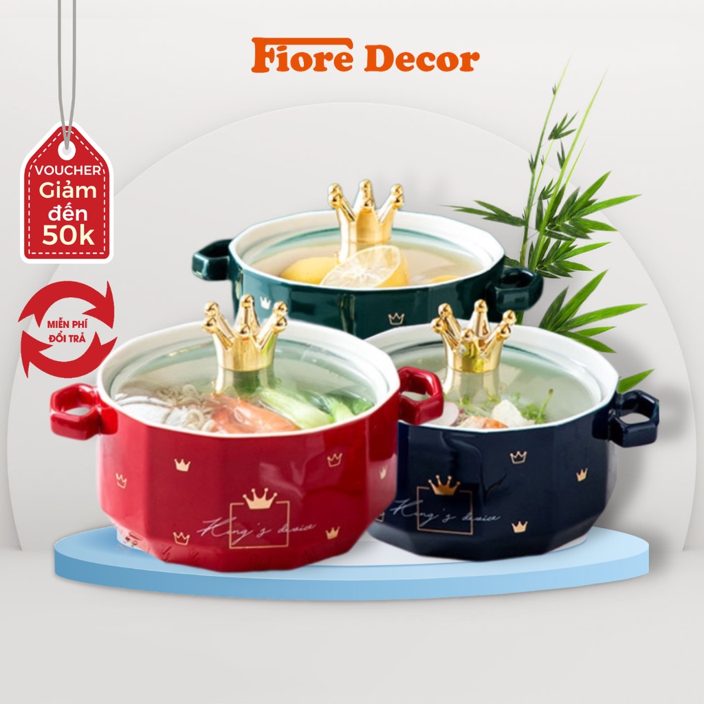 Tô sứ có nắp vương miện thuỷ tinh trong suốt xinh xắn tiện lợi Fiore