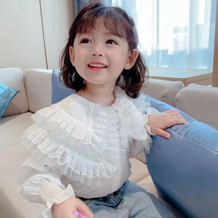 Áo Sơ Mi Trắng Tay Dài Cổ Búp Bê Dễ Thương Xinh Xắn Dành Cho Bé Gái