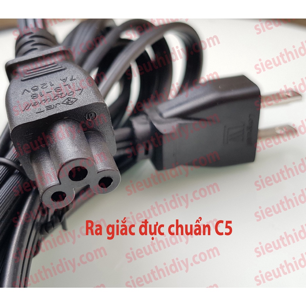 Dây nguồn AC phích 3 chân Mỹ, ra giắc 3 lỗ C5 dài 3 mét