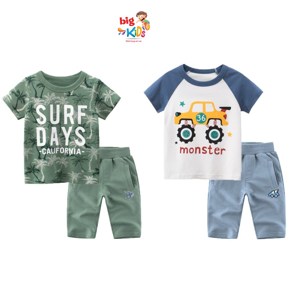 Bộ quần áo bé trai mùa hè cộc tay hàn quốc thời trang trẻ em 2 đến 8 tuổi BigKids