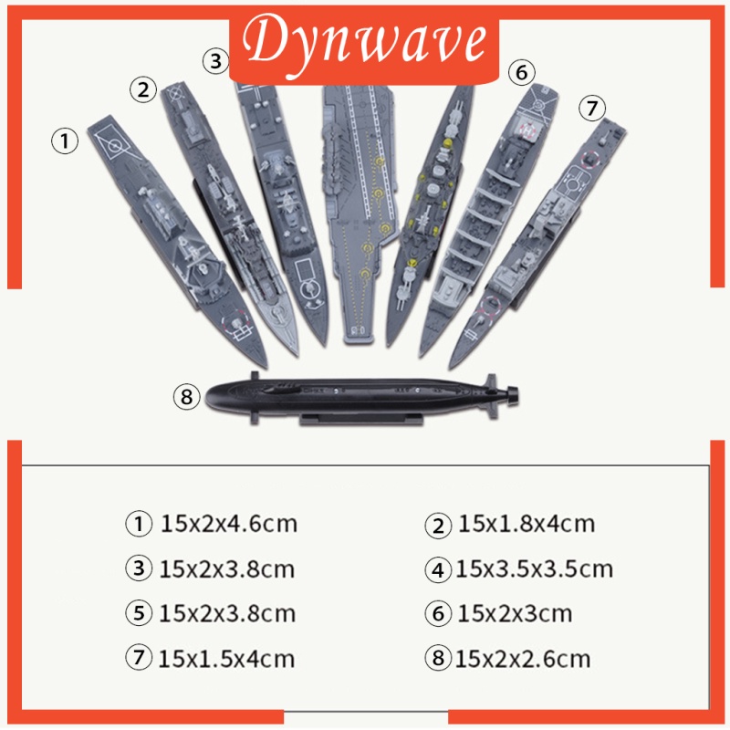Set 8 mô hình tàu chiến 4D chưa lắp ráp tỉ lệ 1:144 trang trí nhà cửa tiện dụng