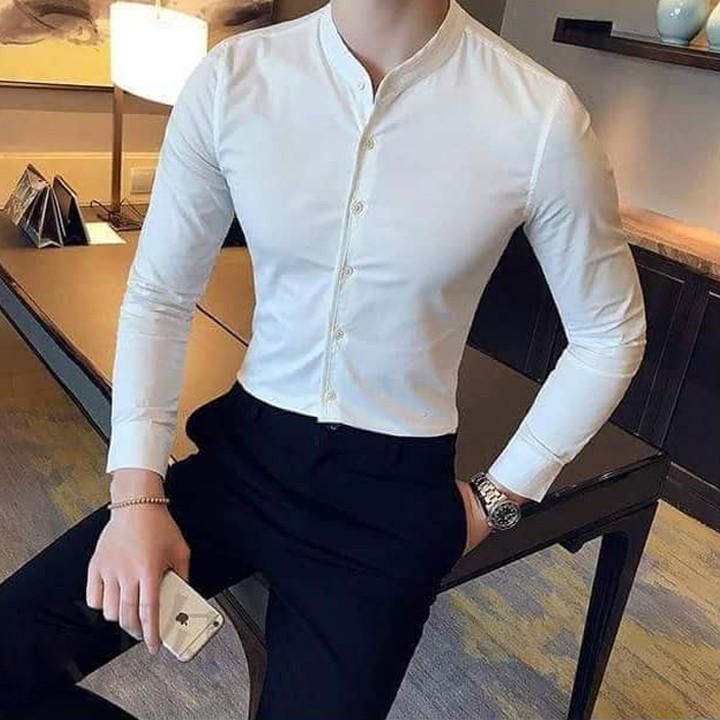 Áo Sơ Mi Trắng Chất Lụa Mềm Mịn Dáng Cổ Tàu