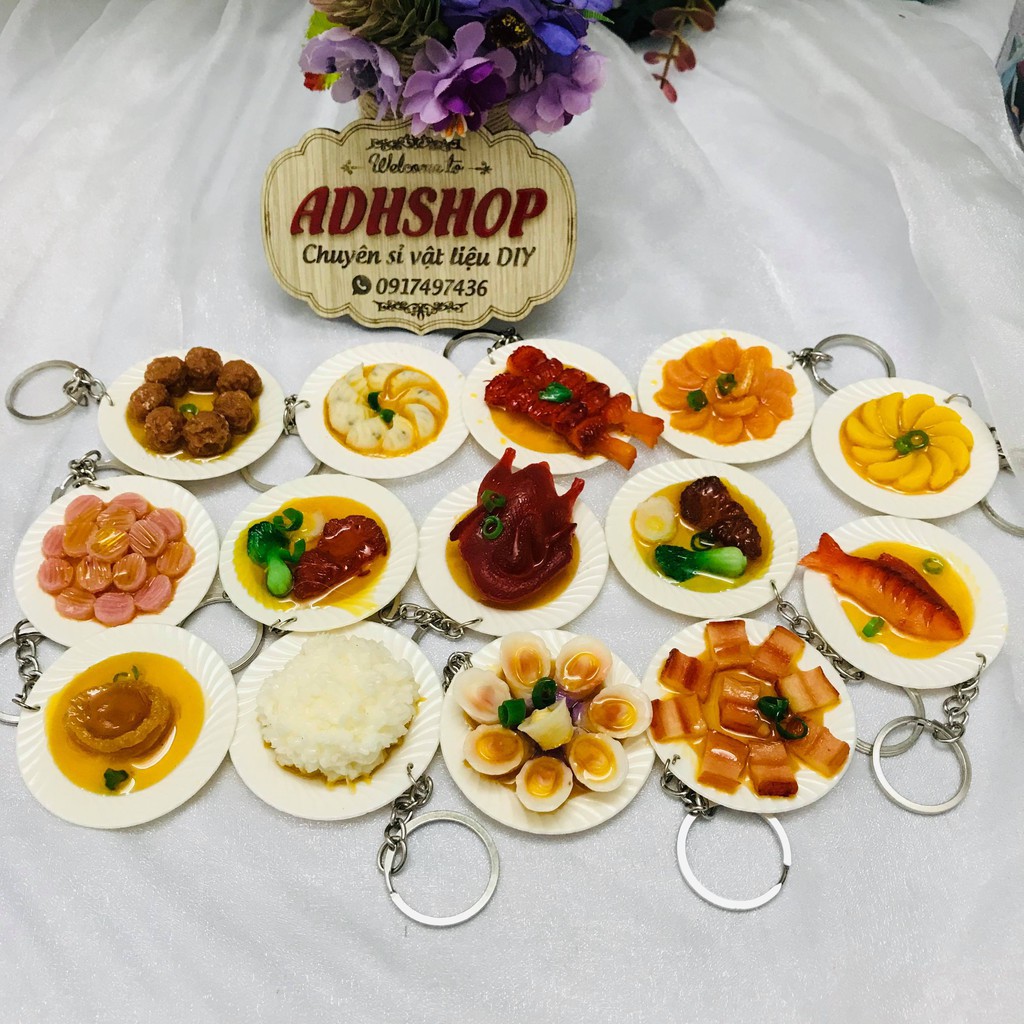 Móc khóa mô hình đồ ăn đĩa tròn đủ món ADHshop