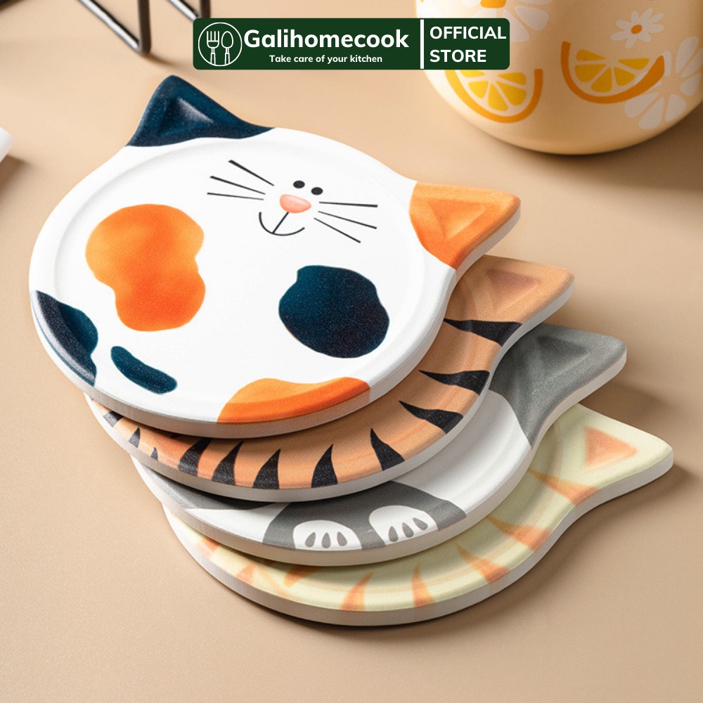 Đế lót ly, tấm lót cốc thấm nước dễ thương bằng gốm cao cấp | Galihomecook
