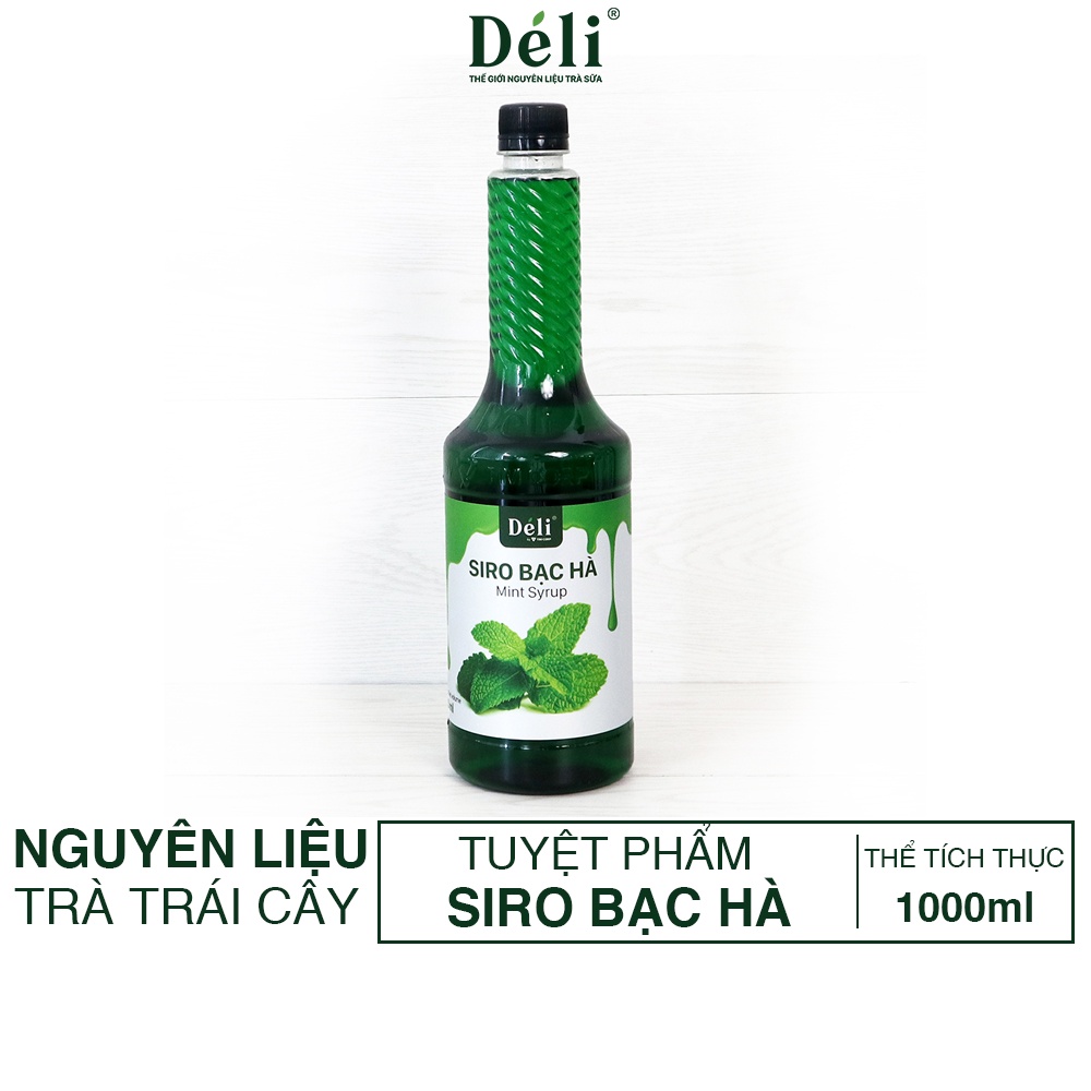 Siro Bạc hà cao cấp Deli [ GIÁ SỈ ] Chai nhựa 1L, HSD: 12th, vị ngon 100% tự nhiên nguyên liệu pha trà sữa, soda, cotail