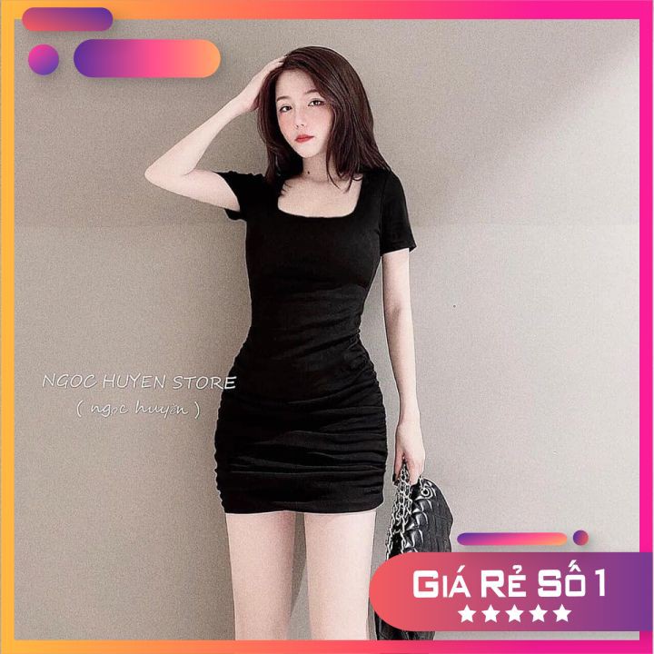 [RẺ VÔ ĐỊCH] Váy Đầm Nữ Body Cổ Vuông Nhún Hông HT06 | BigBuy360 - bigbuy360.vn