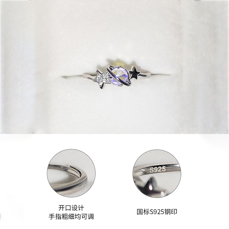 925 Silver Moon Star Ring Fashion For Women