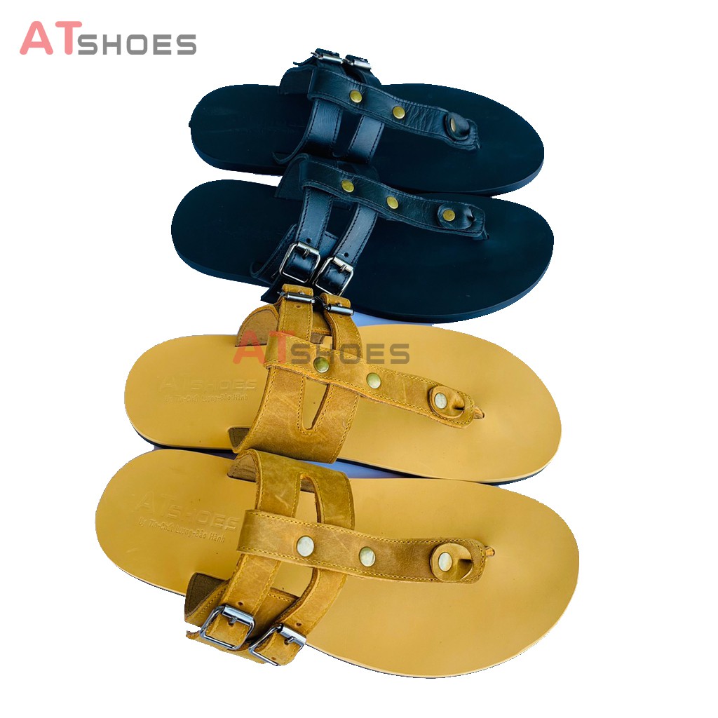 Dép Kẹp Nam Da Bò Dép Xỏ Ngón Cao Cấp Chống Nước Thời Trang Atshoes XNAT11(Đen- Nâu)