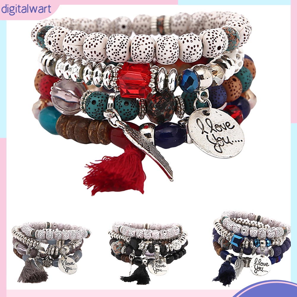 Vòng đeo tay chuỗi hạt nhiều lớp phong cách Bohemian cá tính thời trang cho nữ