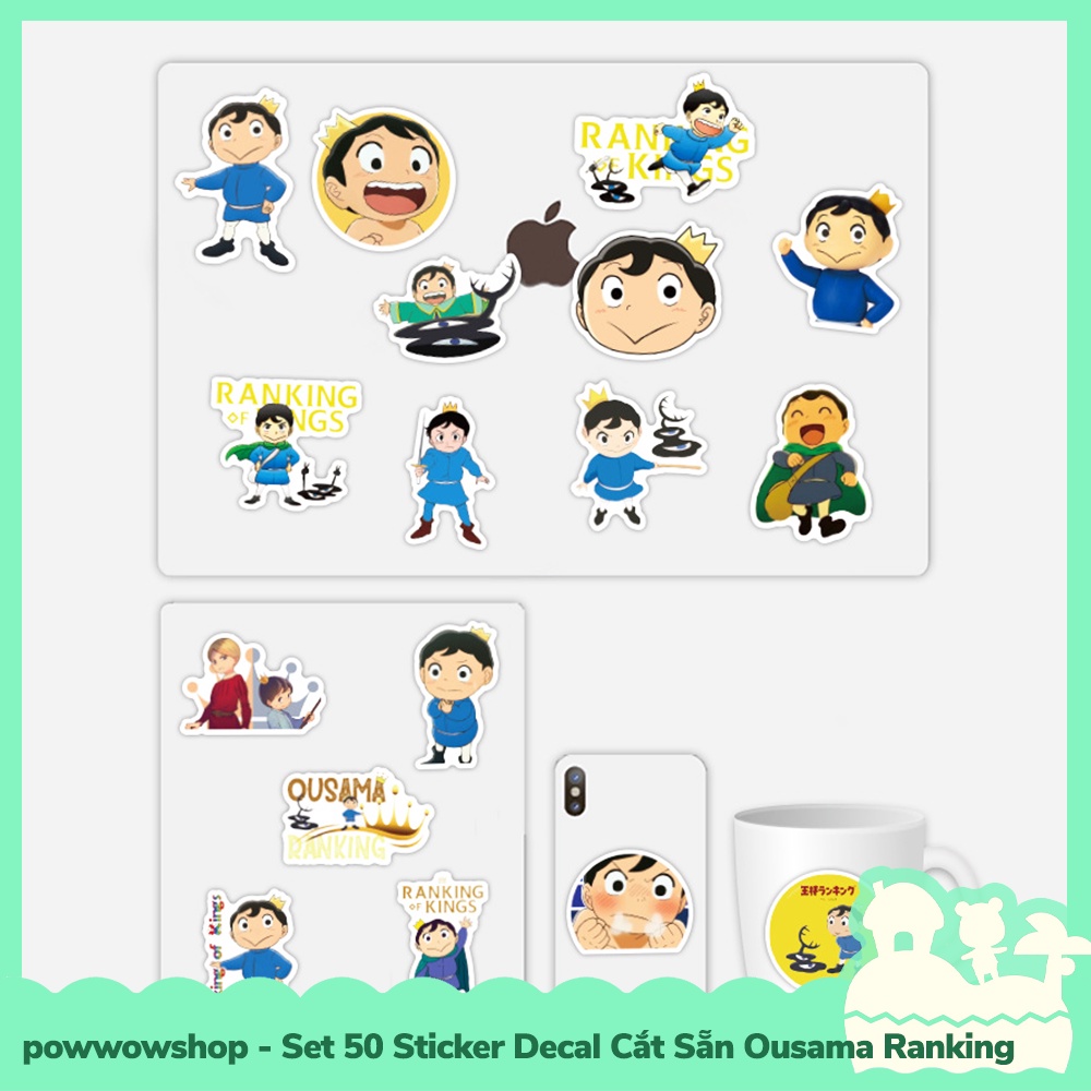 [Sẵn VN - Hỏa Tốc] Set 50 Mini Sticker Decal Dán Trang Trí Mẫu Nhân Vật Anime Manga Ousama Ranking, Ranking Of Kings
