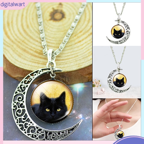 Dây chuyền mặt trăng khuyết phối hình mèo đeo dễ thương cá tính dành cho nữ